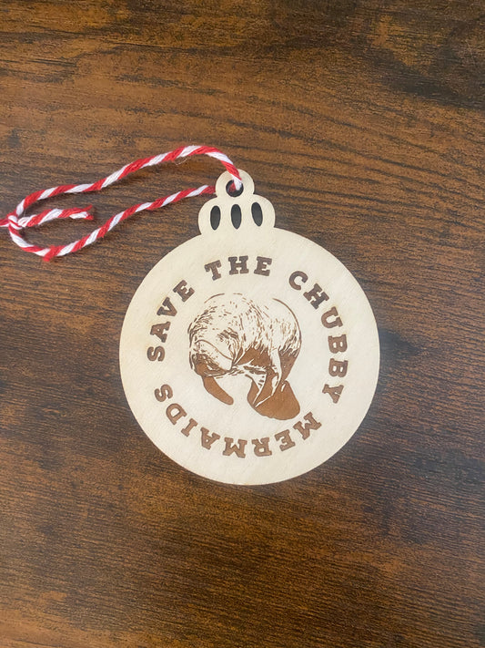 Save The Chubby Mermaids Manatee Christmas Ornament