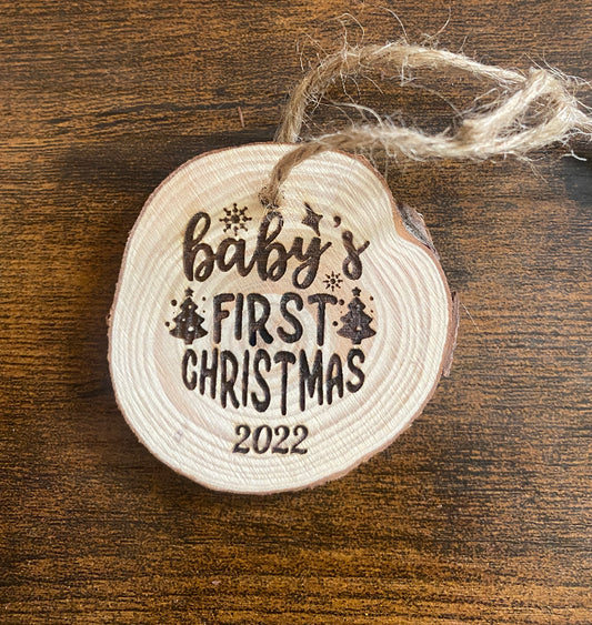 Rustic Babys First Christmas 2022 Ornament