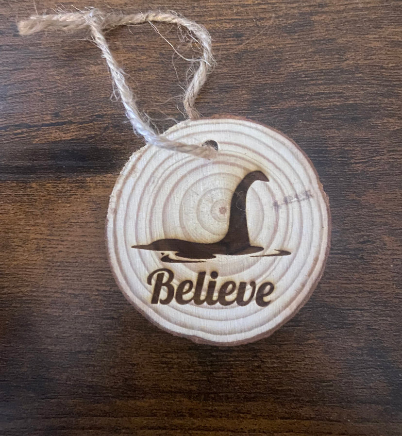 Rustic Nessie “Believe” Ornament