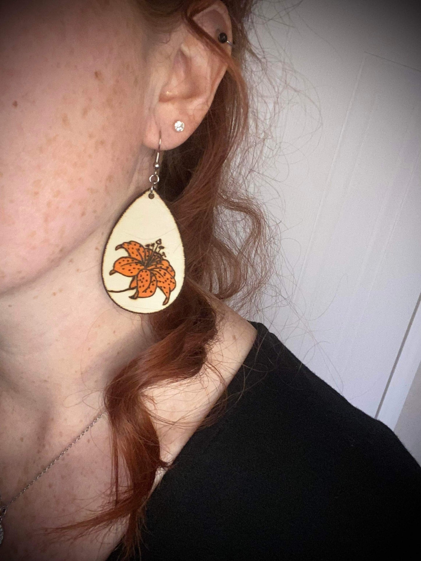 Hand Painted Tiger Lily Earrings